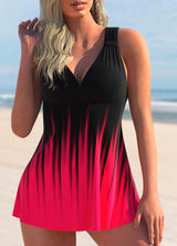 Wide Strap Ombre Print Rose Red Swimdress and Shorts