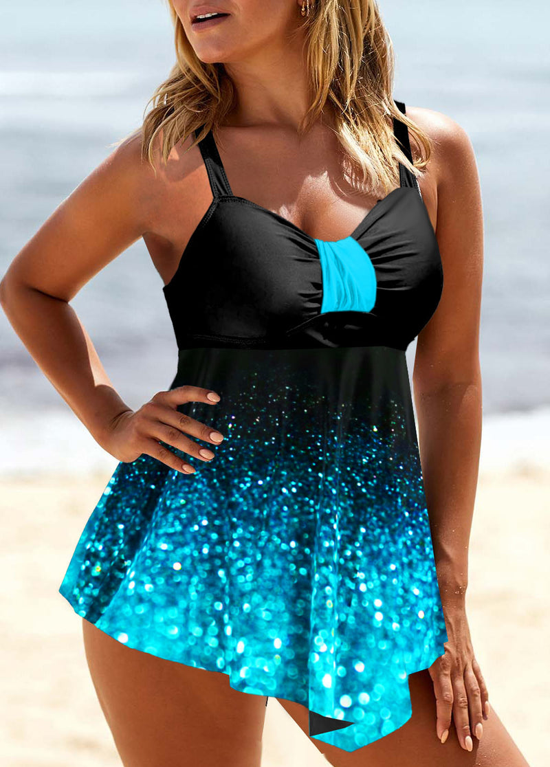 Ombre Blue Starry Night Print Swimdress and Panty