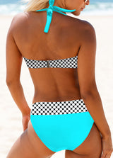 Cyan Polka Dot Halter Mid Waist Bikini Set