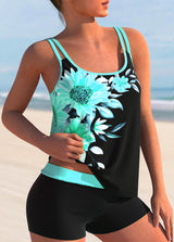Sunflower Print Double Straps  Tankini Set