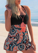 Paisley Print Coral Orange Bowknot Swimdress and Panty