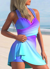 Criss Cross Back Ombre Light Purple Swimdress and Shorts