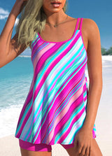 Pink Stripe Print Swimdress and Shorts