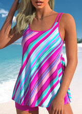 Pink Stripe Print Swimdress and Shorts