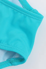 Turquoise Crisscross Ruched High Waisted Swimsuit
