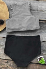 Striped Solid Color Vest Swimsuit Two-piece Suit