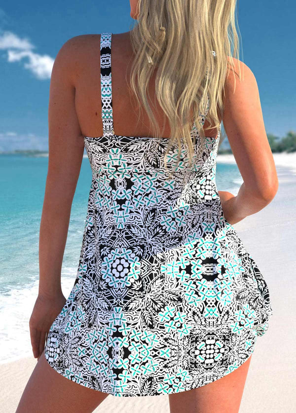 Multi Color Tribal Print Wide Strap Swimdress Set