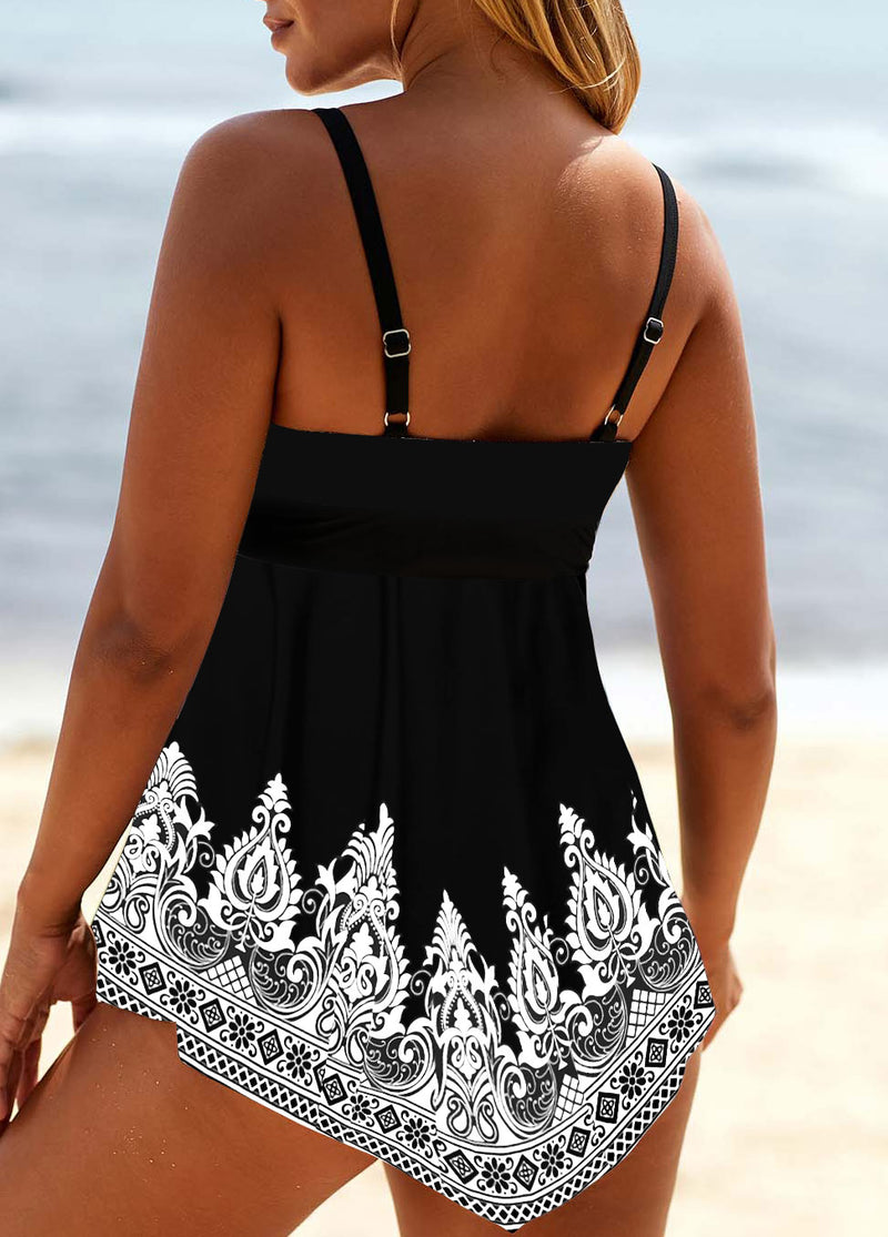 Tribal Print Lace Up White Swimdress and Panty
