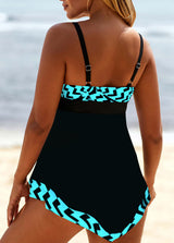 Geometric Print Lace Up White Swimdress Set