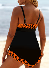 Geometric Print Lace Up White Swimdress Set