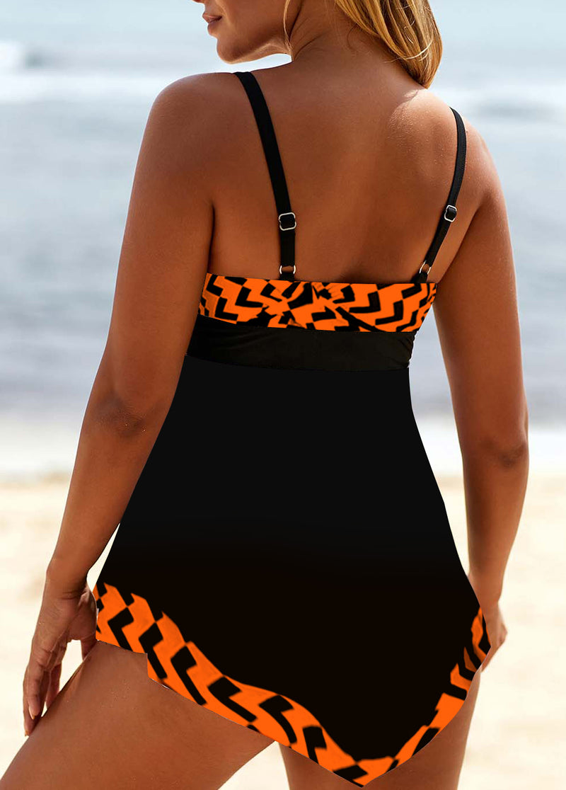 Geometric Print Lace Up White Swimdress Set