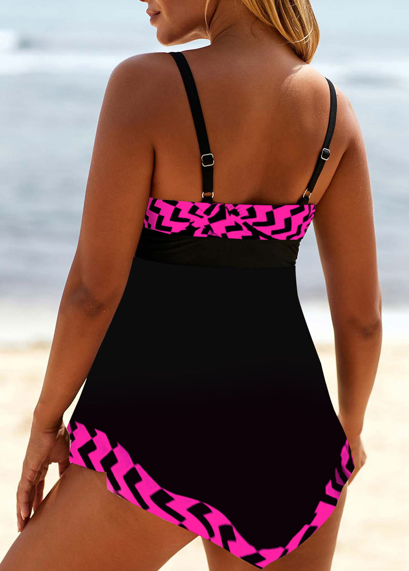 Geometric Print Lace Up White Swimdress Set