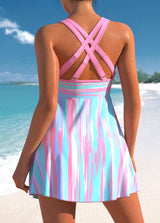 Graffiti Print Striped Light Pink Swimdress Top