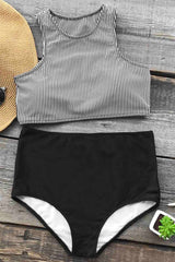 Striped Solid Color Vest Swimsuit Two-piece Suit