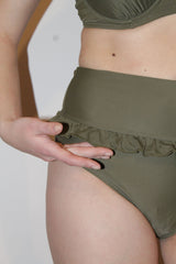 Green Ruffled Detail High Waist Bikini