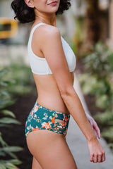Green 2pcs Floral Print Hollow Out High Waisted Swimsuit