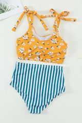 Floral Print Shoulder Tie Tankini Swimsuit