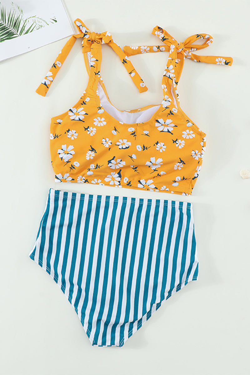 Floral Print Shoulder Tie Tankini Swimsuit