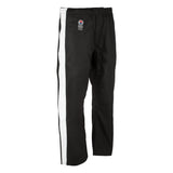 ProForce® Gladiator Demo Karate Pants- 8 oz. (Elastic Drawstring) - 55/45 Blend - Black w/White Stripe / 000 - 4'/40