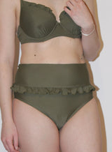 Green Ruffled Detail High Waist Bikini
