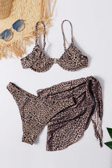 3pcs Leopard Bikini & Sarong Swim Set