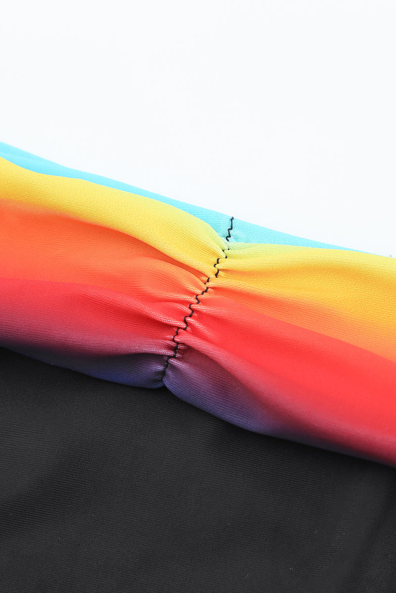 Multicolor Tie-dye Padded Gather Push-up Bikini Set