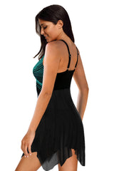 Green Retro Polka Dot Print Handkerchief Hem Tankini Set