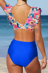 Floral Print Front Tie High Waist Bikini Swimsuit with Ruffles