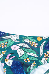 Green Floral Print Ruffled Single Shoulder High Waisted Swimsuit