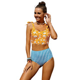 Floral Print Shoulder Tie Tankini Swimsuit