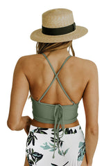 Green Criss Cross Crop High Waist Bikini Set