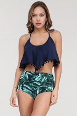 Green Print High Waist Swimsuit