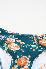 Green 2pcs Floral Print Hollow Out High Waisted Swimsuit