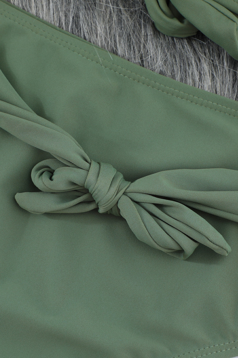 Green Sexy Bubble Sleeves High Waisted Swimsuit