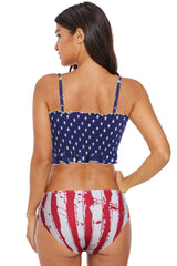 Flag Print High Waist Printed Smocked Bikini
