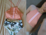 Pink Criss Cross Crop High Waist Bikini Set
