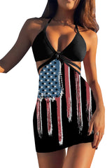 American Flag Halter Triangle Bikini with Sarong