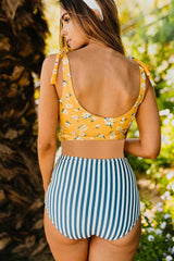 Floral Print Shoulder Tie Tankini Swimsuit