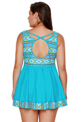 Blue Tribal Print Accent Swimdress and Short Set