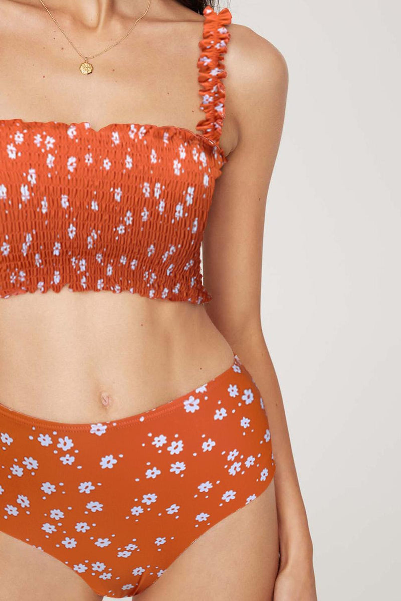 Orange Flower Smocked Swimsuit