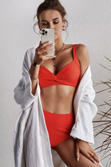 Red Twist Front High Waist Bikini