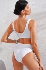 White Plain Ribbed Texture Sexy Bikini Set