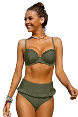 Green Ruffled Detail High Waist Bikini