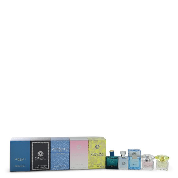 Bright Crystal Gift Set - The Best of Versace Men's and Women's Miniatures Collection Includes Versace Eros, Versace Pour Homme, Versace Man Eau Fraiche, Bright Crystal, and Versace Yellow Diamond