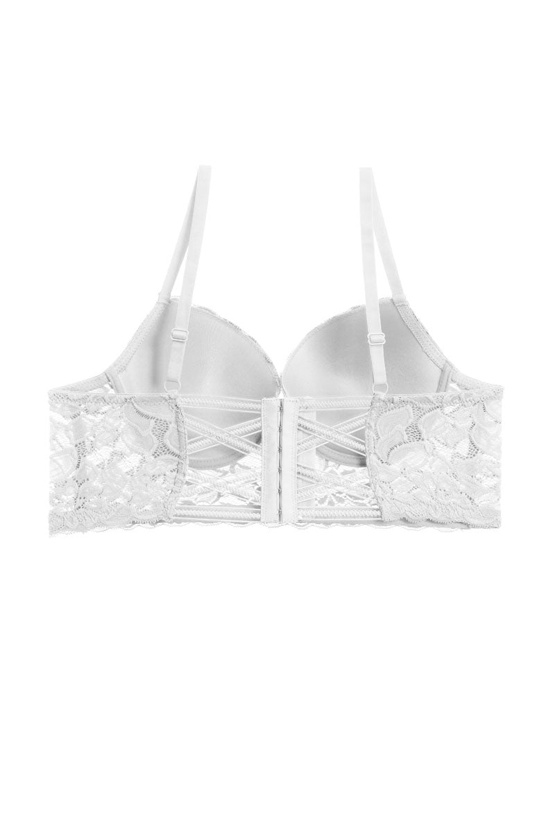 Ladies fashion floral lace overlayed long line bra