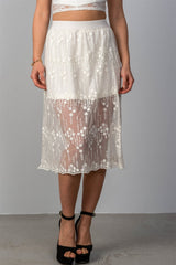 Ladies fashion boho elastic waist lined lace midi skirt