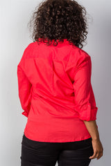 Ladies fashion plus size red roll-sleeve plus size top