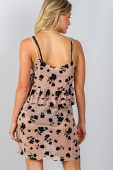 Ladies fashion velvet burnout floral ruffle slip mini dress