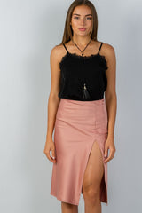 Ladies fashion side slit midi skirt