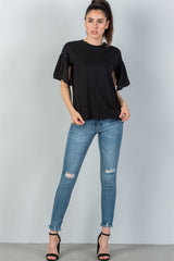Ladies fashion black split short sleeve top